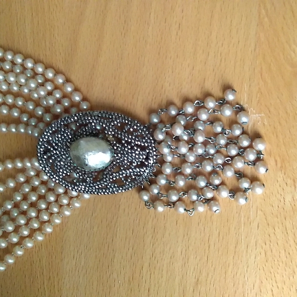 RARE SANDOR 7-Layer Glass Pearl Choker w L W PARIS Cut Steel Slide Buckle - Picture 9 of 16